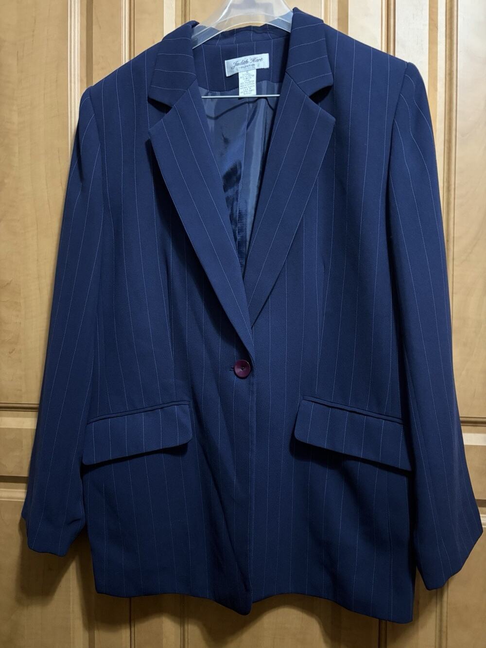 Judith Hart Collection Navy White Pin Stripe Polyester Long Sleeve Jacket Sz 12